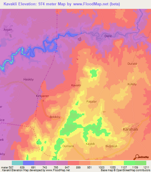 Kavakli,Turkey Elevation Map