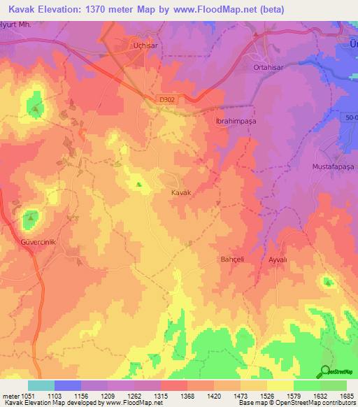 Kavak,Turkey Elevation Map