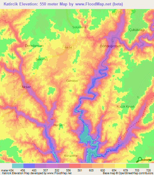 Katircik,Turkey Elevation Map