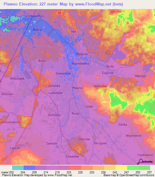 Plawno,Poland Elevation Map