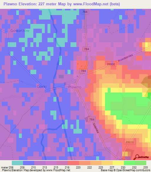 Plawno,Poland Elevation Map