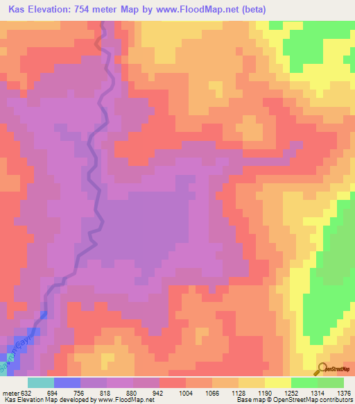 Kas,Turkey Elevation Map