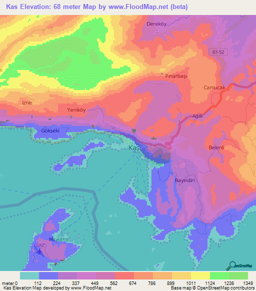 Kas,Turkey Elevation Map