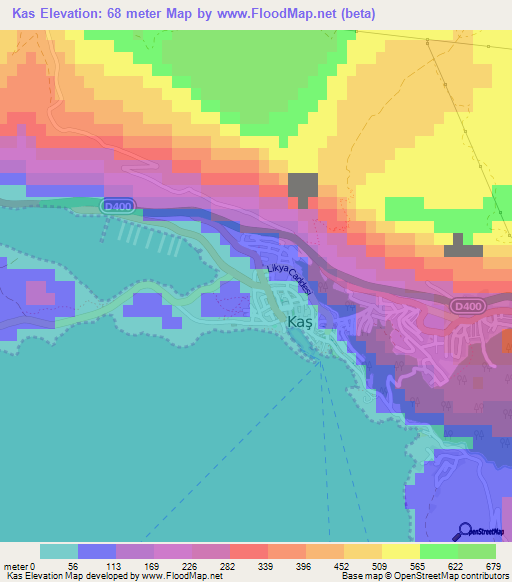 Kas,Turkey Elevation Map