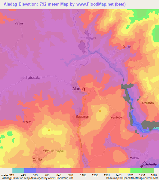 Aladag,Turkey Elevation Map