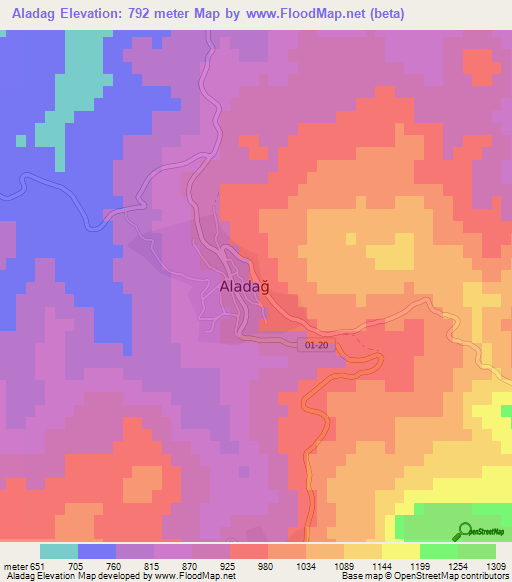 Aladag,Turkey Elevation Map