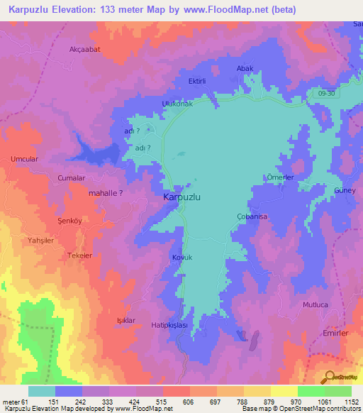 Karpuzlu,Turkey Elevation Map