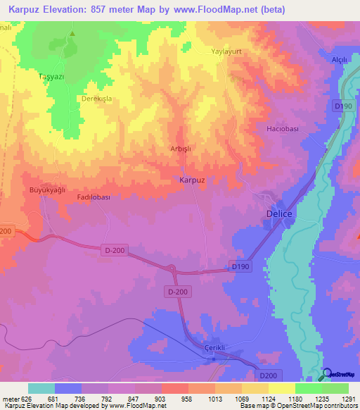 Karpuz,Turkey Elevation Map