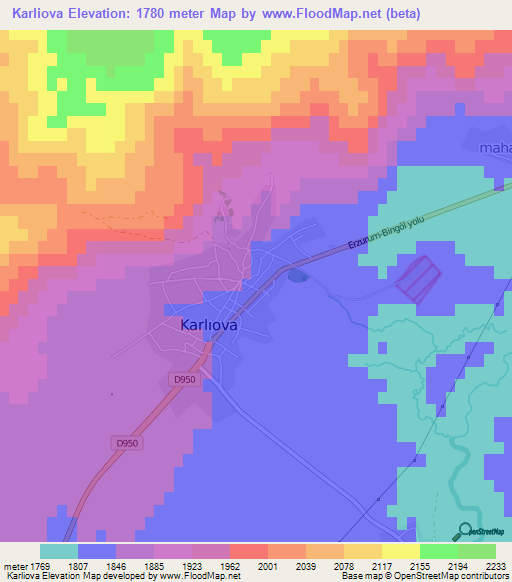 Karliova,Turkey Elevation Map