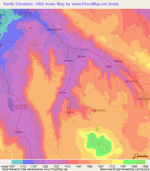 Karlik,Turkey Elevation Map