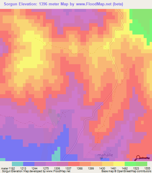 Sorgun,Turkey Elevation Map