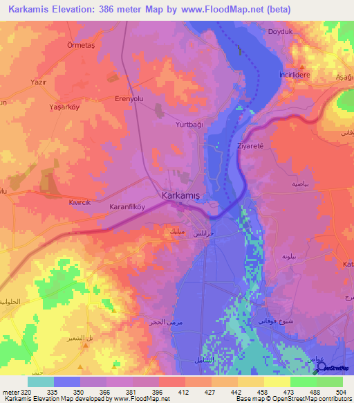 Karkamis,Turkey Elevation Map