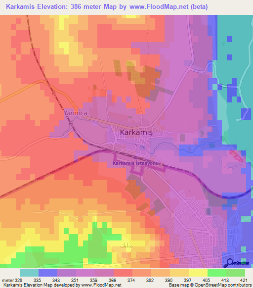 Karkamis,Turkey Elevation Map