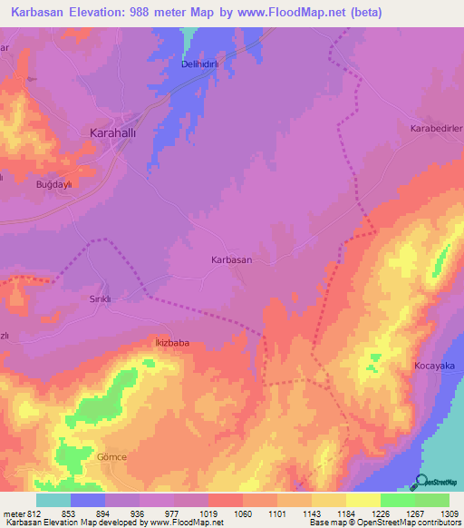 Karbasan,Turkey Elevation Map