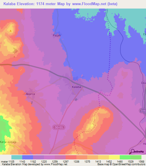 Kalaba,Turkey Elevation Map