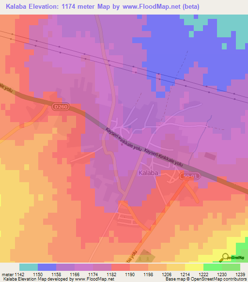 Kalaba,Turkey Elevation Map