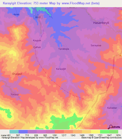 Karayigit,Turkey Elevation Map