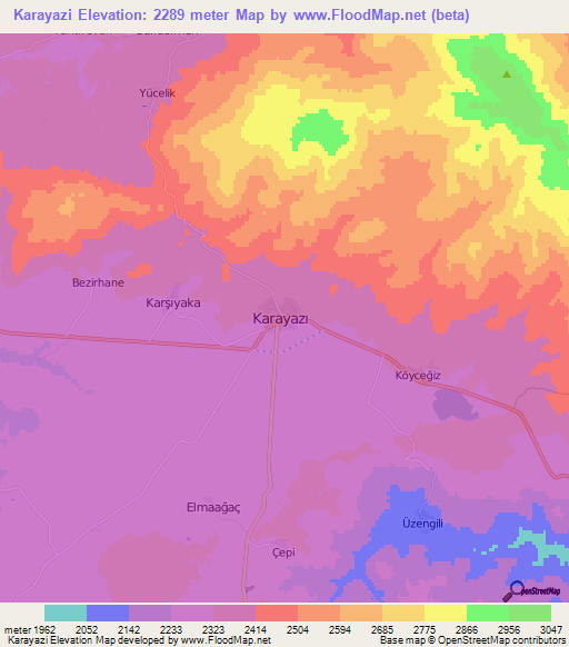 Karayazi,Turkey Elevation Map