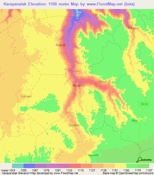 Karayanalak,Turkey Elevation Map