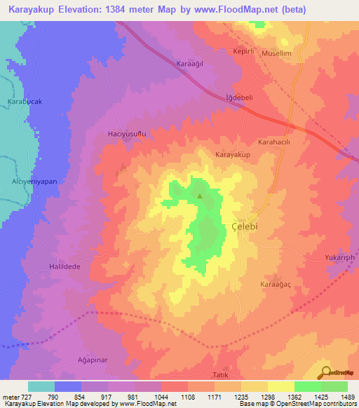 Karayakup,Turkey Elevation Map