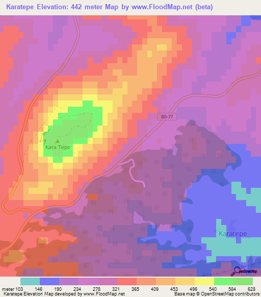 Karatepe,Turkey Elevation Map