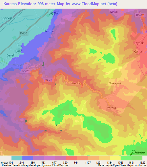 Karatas,Turkey Elevation Map