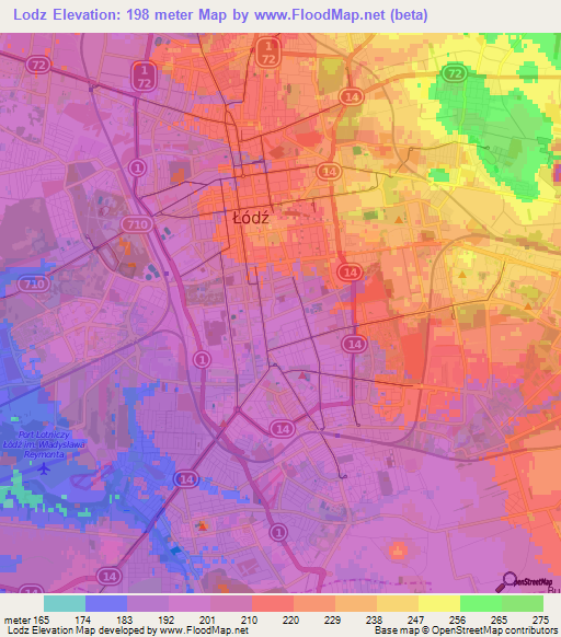 Elevation of Lodz,Poland Elevation Map, Topography, Contour