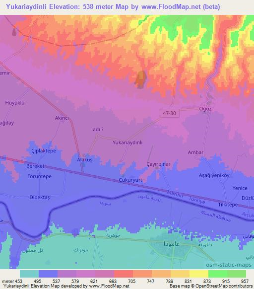 Yukariaydinli,Turkey Elevation Map