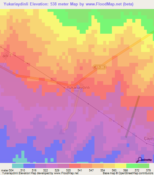 Yukariaydinli,Turkey Elevation Map