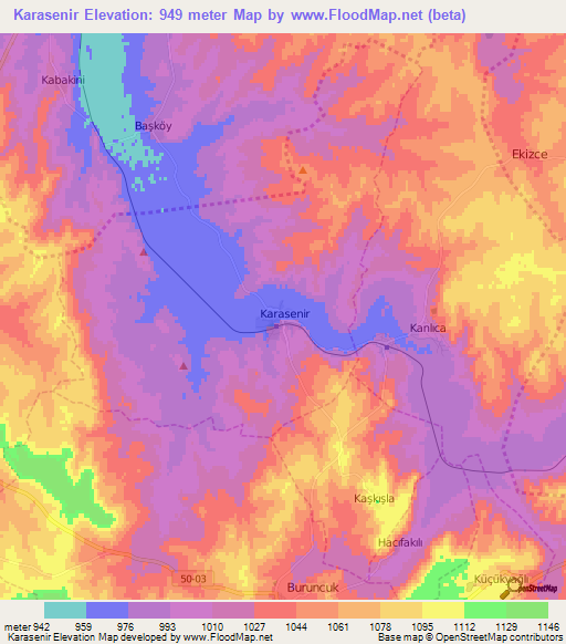 Karasenir,Turkey Elevation Map