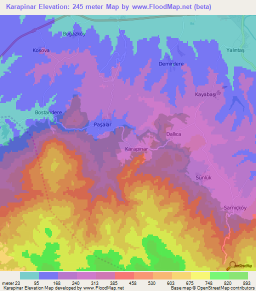 Karapinar,Turkey Elevation Map