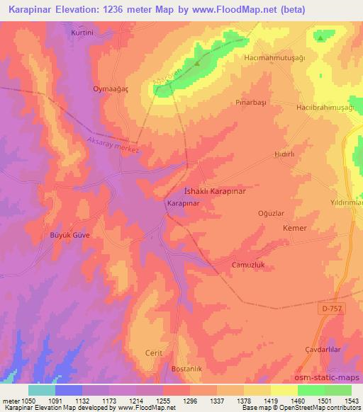 Karapinar,Turkey Elevation Map