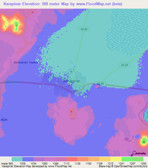 Karapinar,Turkey Elevation Map