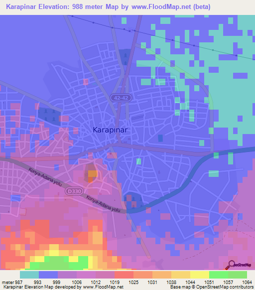 Karapinar,Turkey Elevation Map