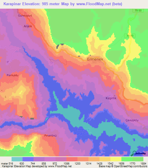 Karapinar,Turkey Elevation Map