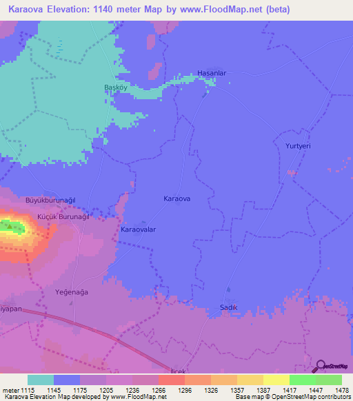 Karaova,Turkey Elevation Map