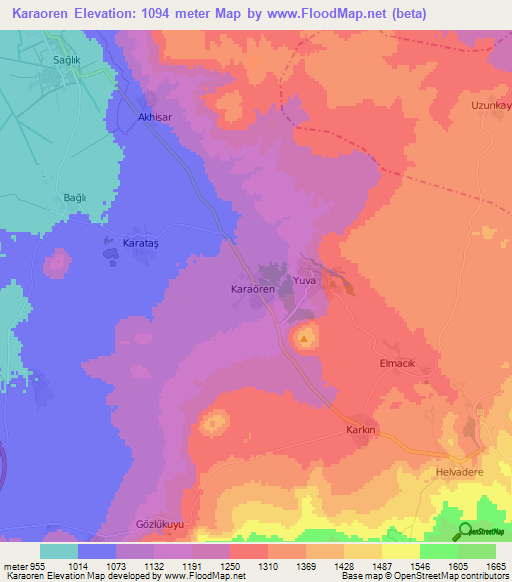 Karaoren,Turkey Elevation Map