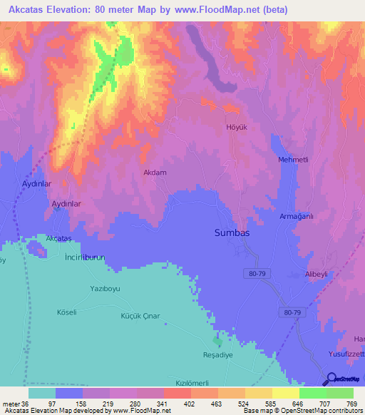 Akcatas,Turkey Elevation Map