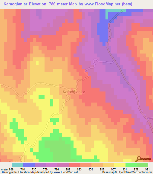 Karaoglanlar,Turkey Elevation Map