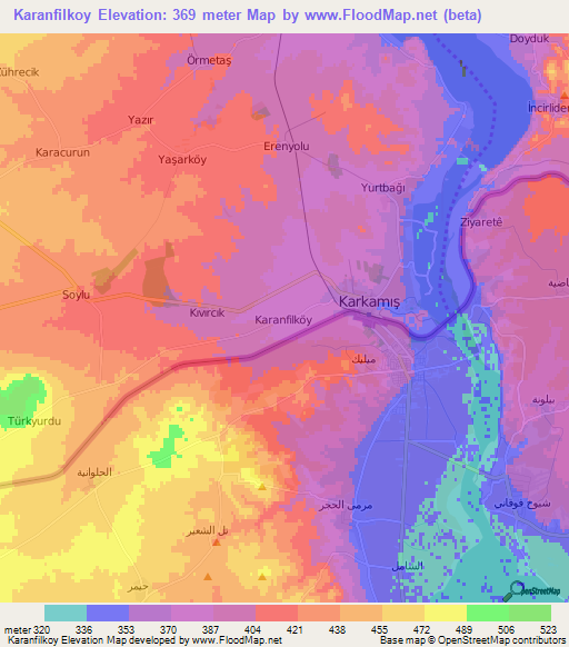 Karanfilkoy,Turkey Elevation Map
