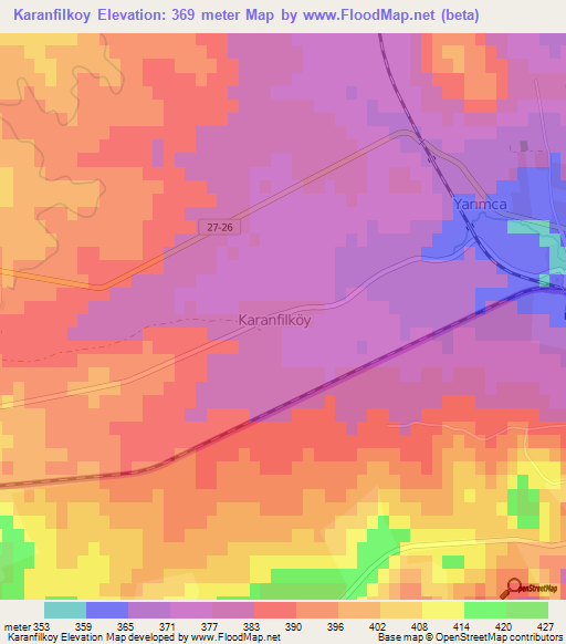 Karanfilkoy,Turkey Elevation Map