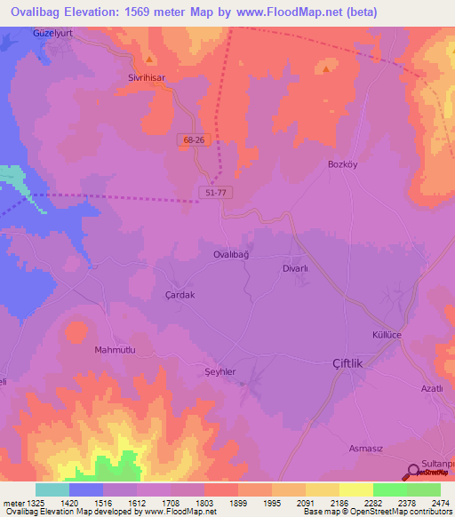 Ovalibag,Turkey Elevation Map