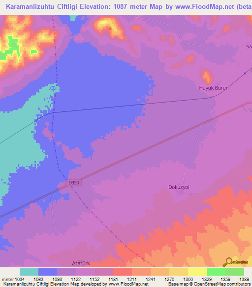 Karamanlizuhtu Ciftligi,Turkey Elevation Map