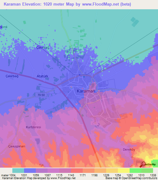 Karaman,Turkey Elevation Map