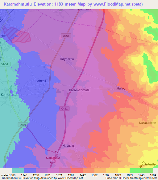 Karamahmutlu,Turkey Elevation Map