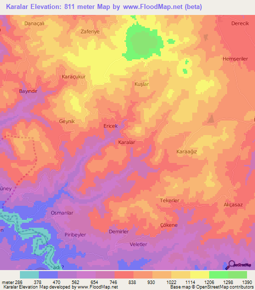 Karalar,Turkey Elevation Map