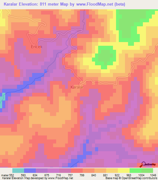 Karalar,Turkey Elevation Map