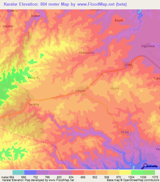 Karalar,Turkey Elevation Map