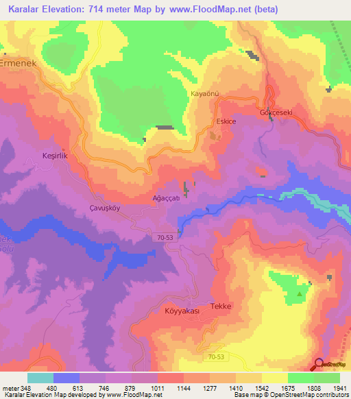 Karalar,Turkey Elevation Map