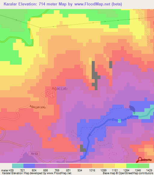 Karalar,Turkey Elevation Map